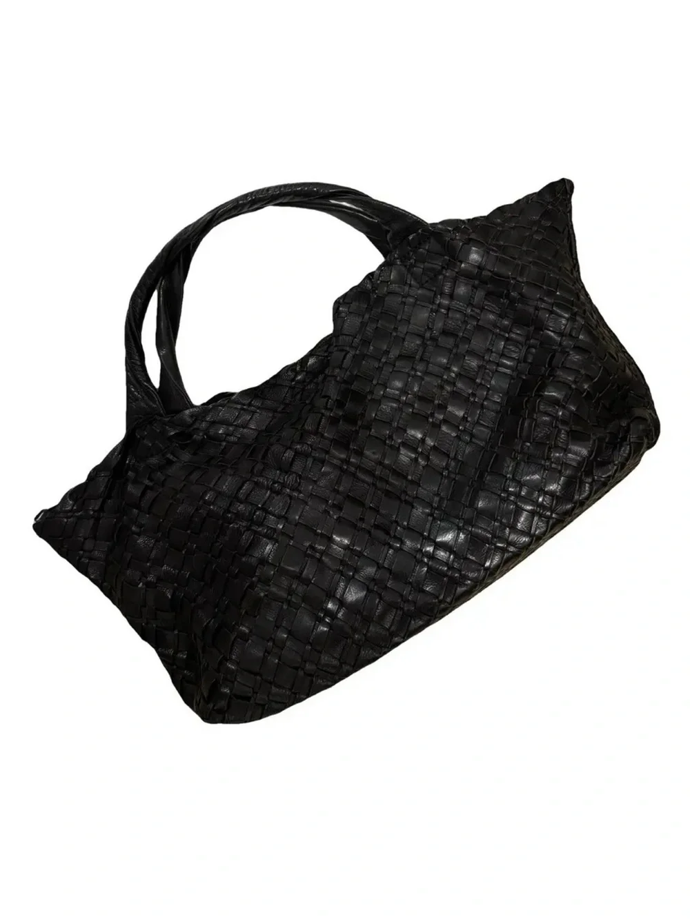 Massimo Dutti Black Woven Leather Tote